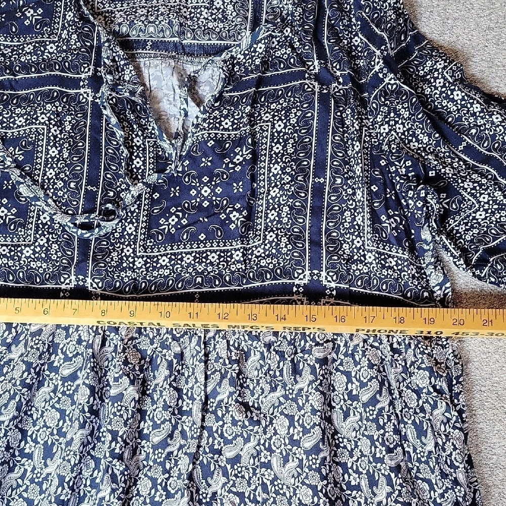 Suzanne Betro Boho Tyle Navy and White Floral Patterned Dress Size XL - Picture 7 of 10